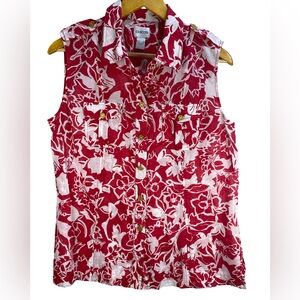 Chico’s Sleeveless Button-Up Blouse Large (Chico’s 2) | Fuchsia & White